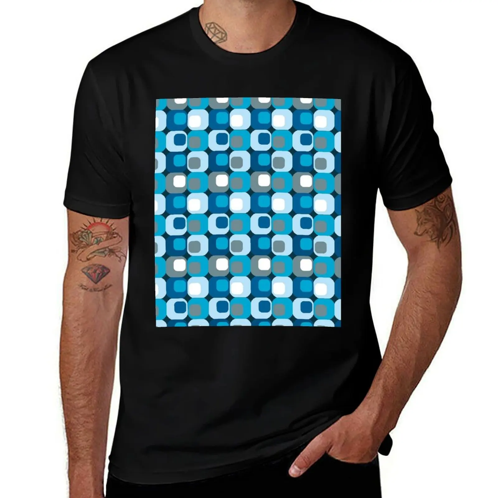 Retro Mod Blue Abstract T-Shirt Simple Print Design T-Shirt