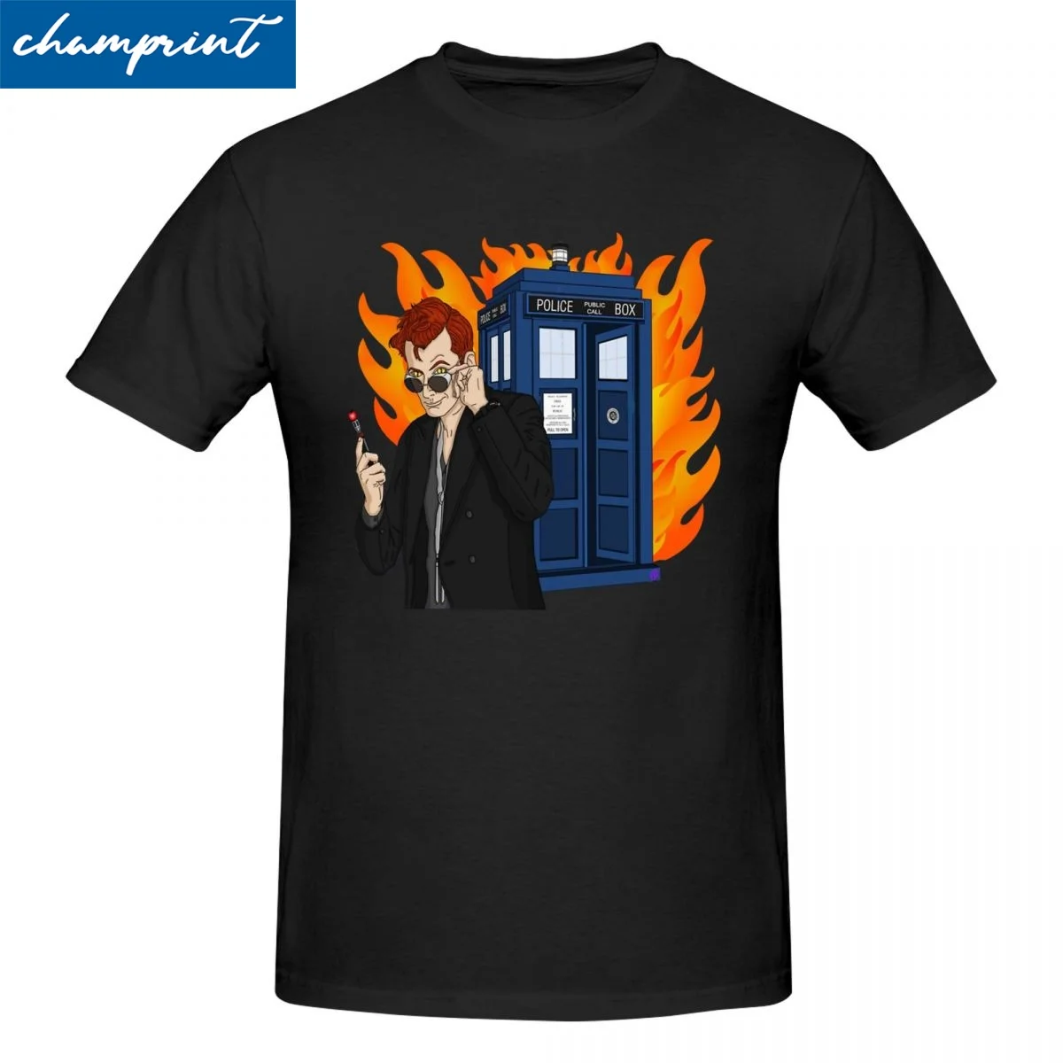 Vintage The Demon Doctor Tshirts For Men Women 100%Cotton Short Sleeve Good Omens Ineffable Aziraphale Crowley Tops Shirts