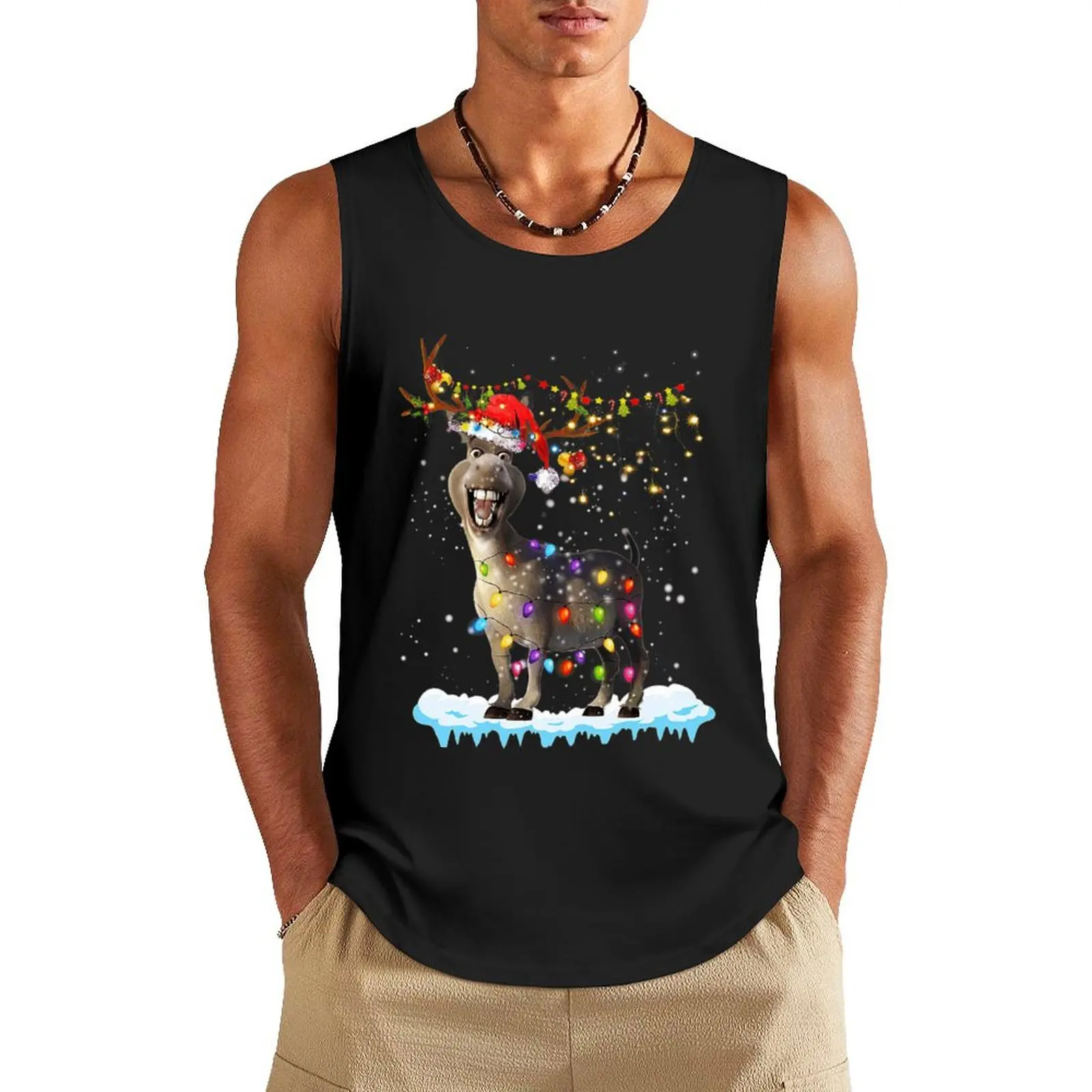 Donkey Christmas Tree Lights Strings Tank Top gym top men gym t-shirts man