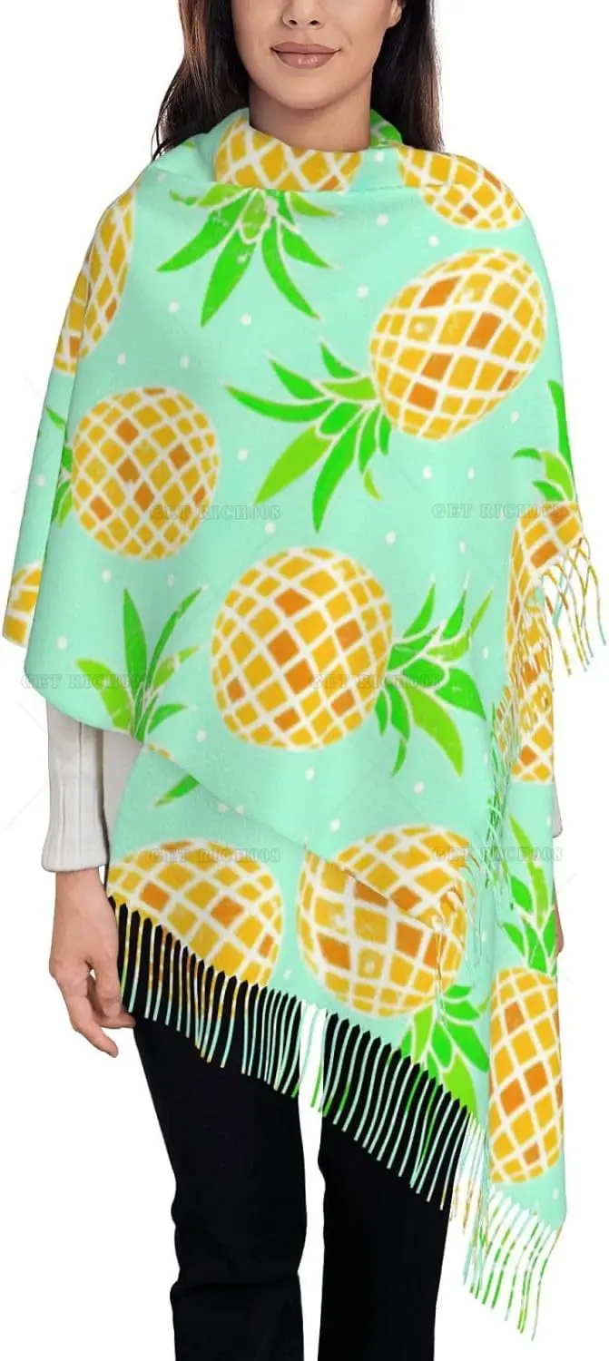 

Зимний зеленый шарф с кисточками и принтом ананаса, легкие шали с кисточками, мягкие шарфы для женщин и мужчин