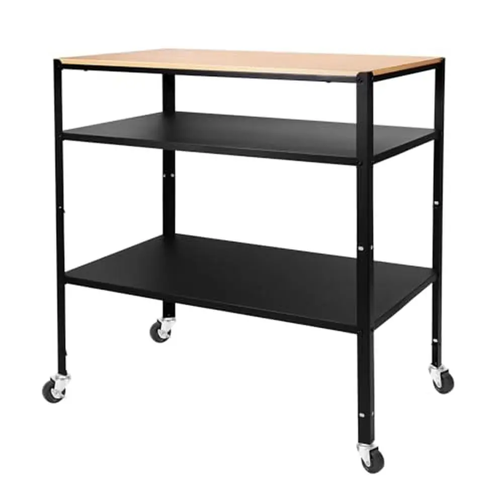 3-Tier Adjustable Kitchen Island Cart Workshop and Home Storage Installation with Galvanized Metal Frame and Industrial Casters