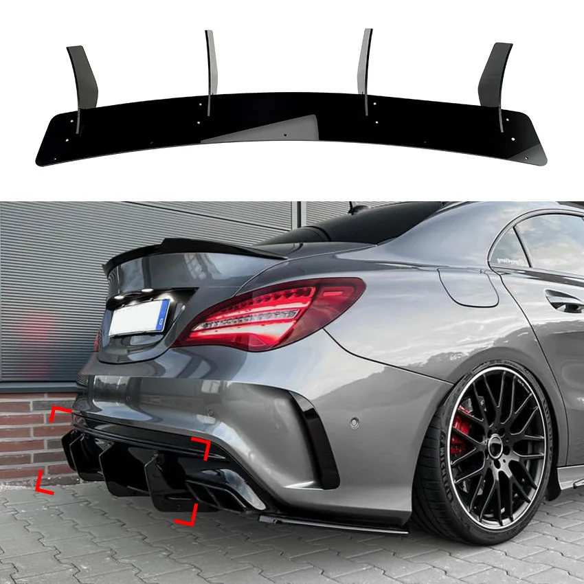 

For Mercedes Benz C117 CLA45 AMG Line 2016-2019 4 Fins Car Rear Bumper Diffuser Rear Side Splitters Spoiler Lip Canards Trims