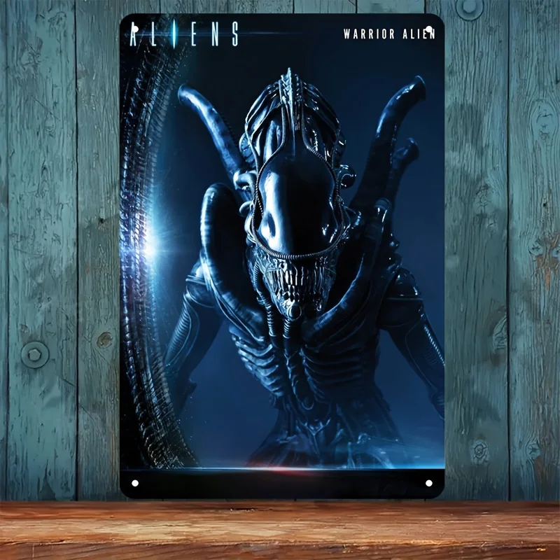 Alien Metal Tin Sign, Vintage Wall Art, , Home Bedroom Garage Man Cave Decor, Collectible Movie Memorabilia