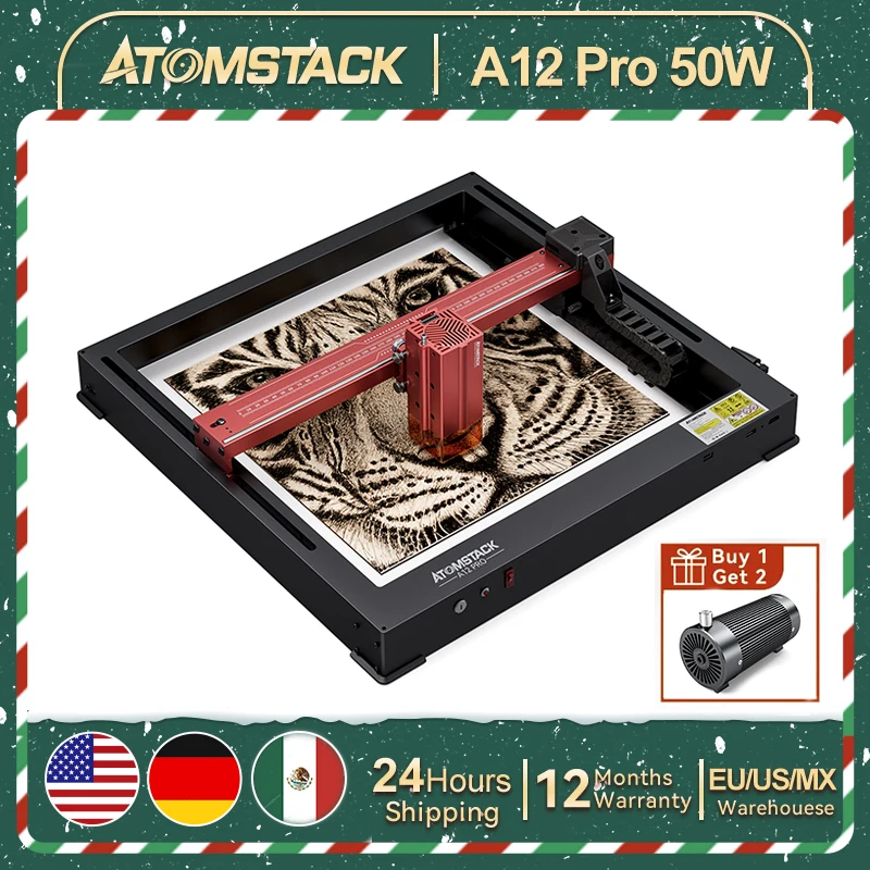 Maszyna do grawerowania laserowego AtomStack A12 Pro Moc optyczna 12W Z asystentem powietrza Kontrola aplikacji Grawerowanie offline Stainles Stee Wood Acrylic