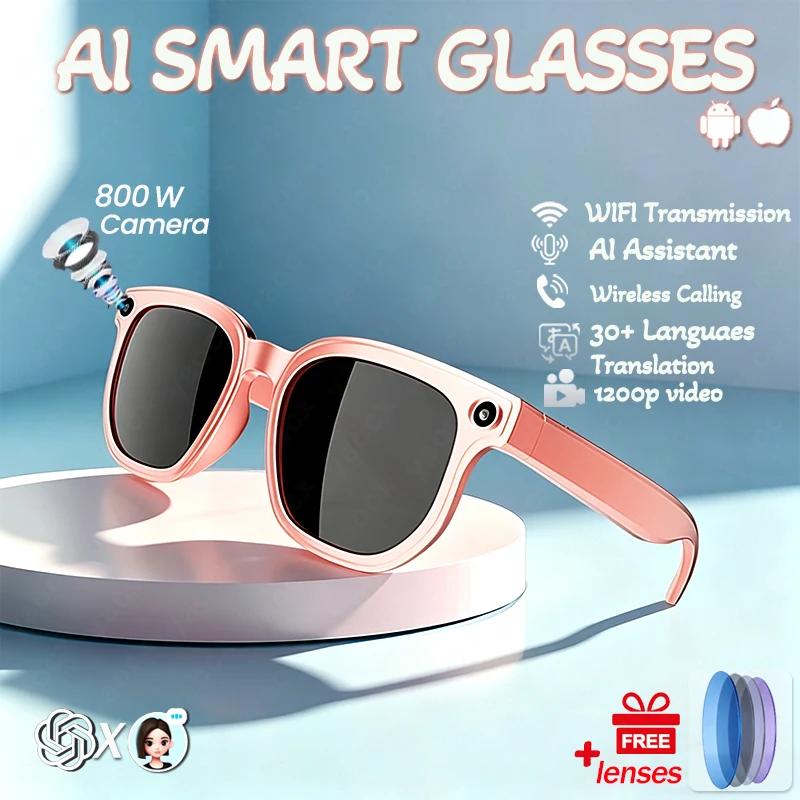 

2026 New Men AI Smart Glasses 30+ Translation Glasses 800W Camera Waterproof Call 3000W Photo 1200P Video Recording Sunglasses