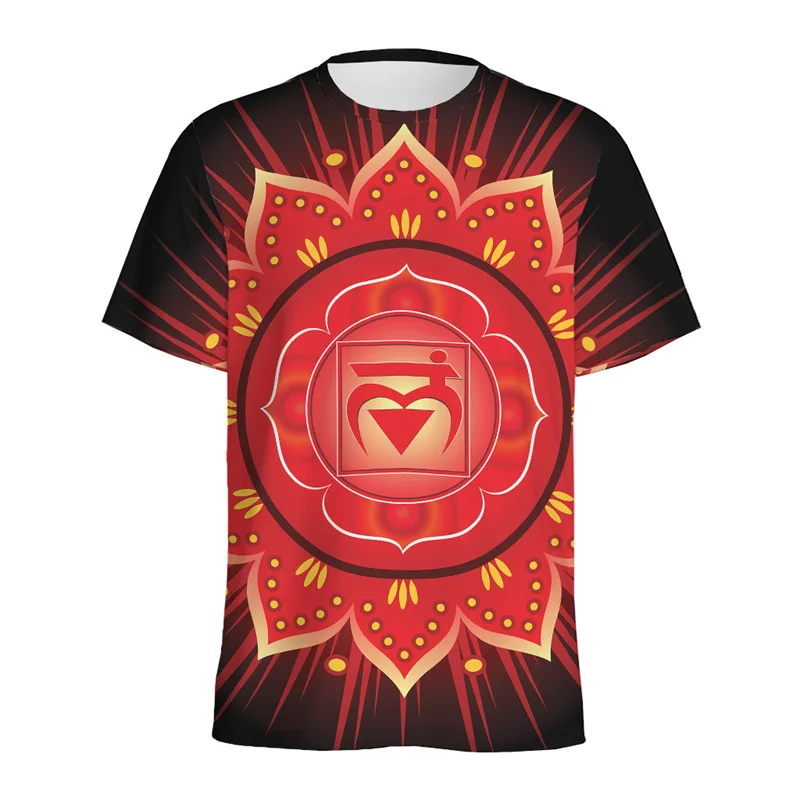 Spiritual Om Mandala Pattern T-shirt For Men 3D Printed Ethnic Floral T Shirt Women Round Neck Short Sleeve Summer Street Tees