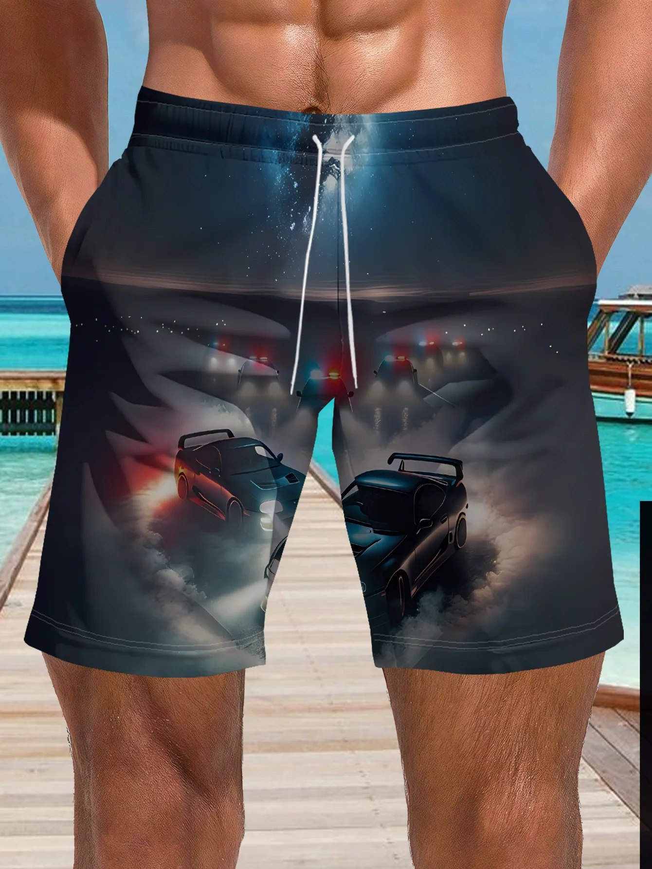 Mens Mardi Gras Cruise Carnival Print Quick Dry Drawstring Waist Beach Shorts Swim Trunks 2026
