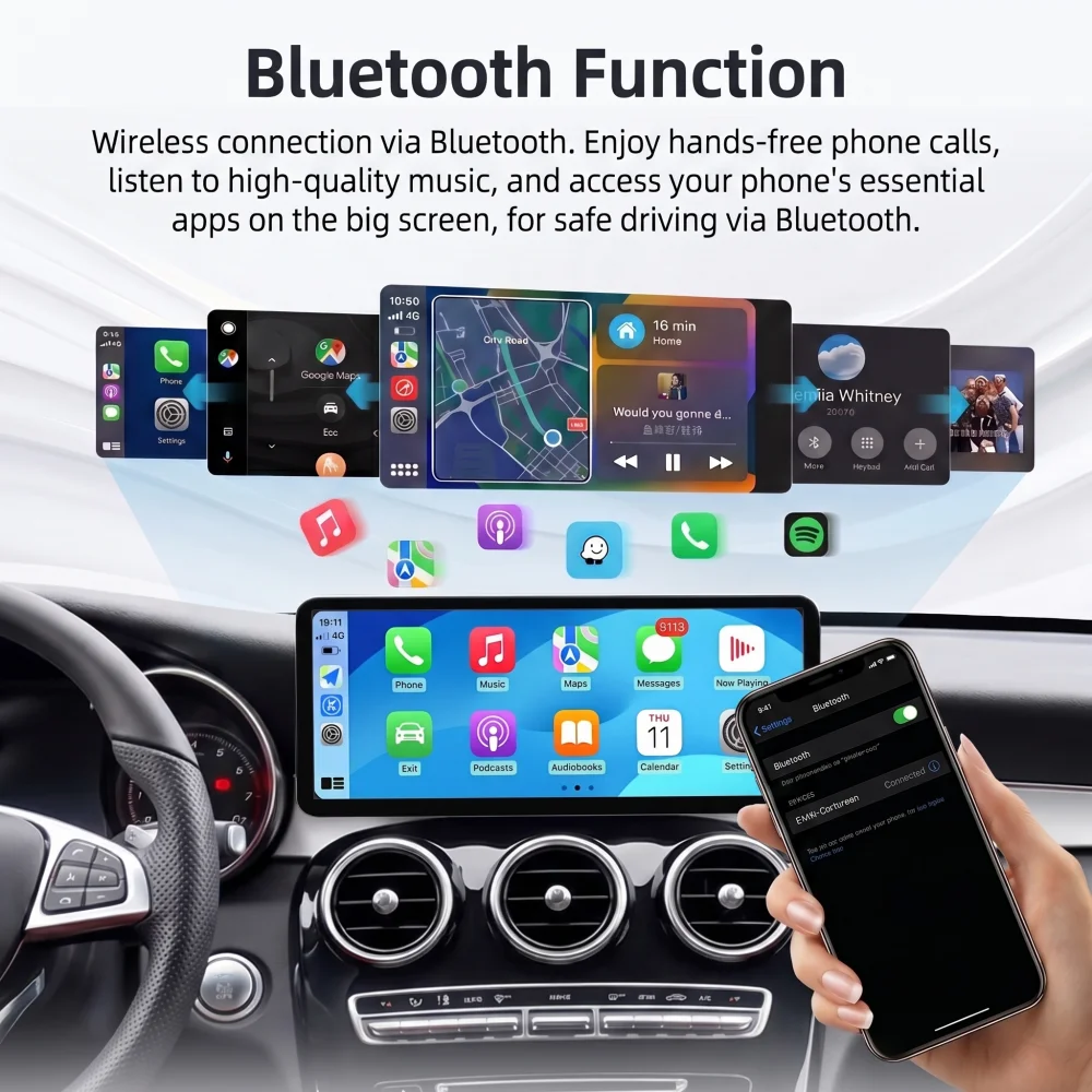 BONROAD Pantalla Táctil Linux de 10.25/12.8'' con CarPlay y Android Auto para Mercedes Benz Clase A B W176 W246 CLA C117 GLA X156 Clase C W205 GLC V X253 W447, Navegación GPS, Bluetooth, Airplay, Radio Estéreo para Aut