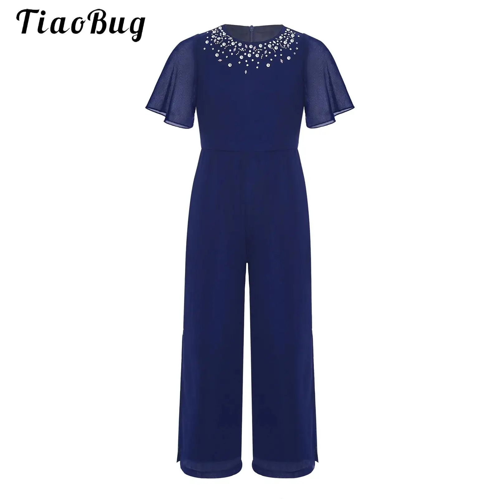 

Kids Girls Ruffled Short Sleeve Jumpsuit Elegant Chiffon Wide Leg Pants Wedding Birthday Party Romper Banquets Gowns Pants Suit