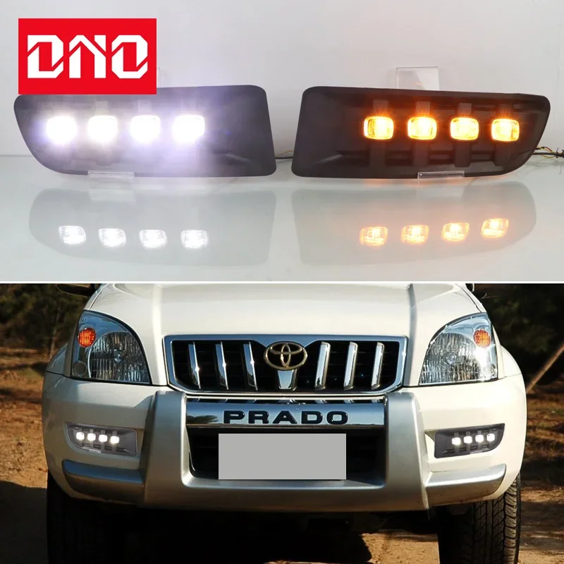 

Car LED 12V Daylights For Toyota Prado 2003 - 2008 2009 Yellow Turn Signal Daytime Running Headlamps Auto Driving Lamp Foglamps