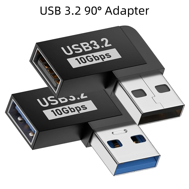 90 Degree USB 3.0 Extension Adapter Left and Right Angled USB-A Male to Female Connection Converter for Laptops, Wall Chargers