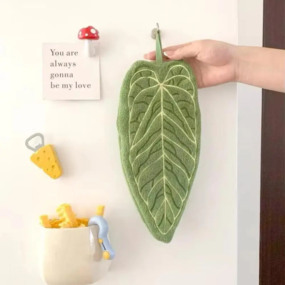 Plant Towels Leaf Design Ultra Absorbent Quick Dry Washable with Hanging Ring Hand Towel for Bathroom Kitchen Towel Decor