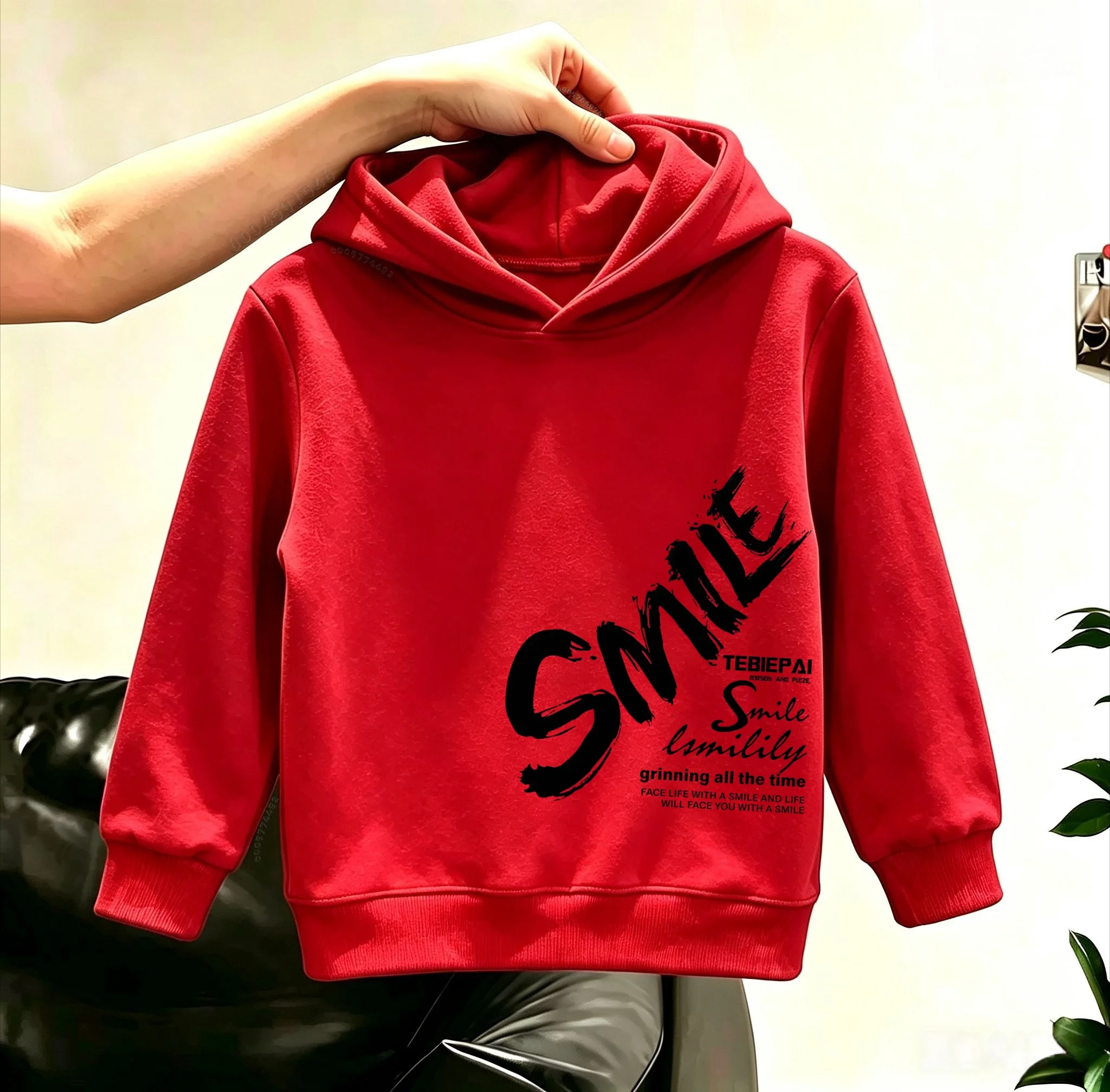 Bestseller Warm Children Pullover Hoodie, Trendy Handwritten SMILE Letter Graphic Kids Clothes for Fall Winter Daily Wear