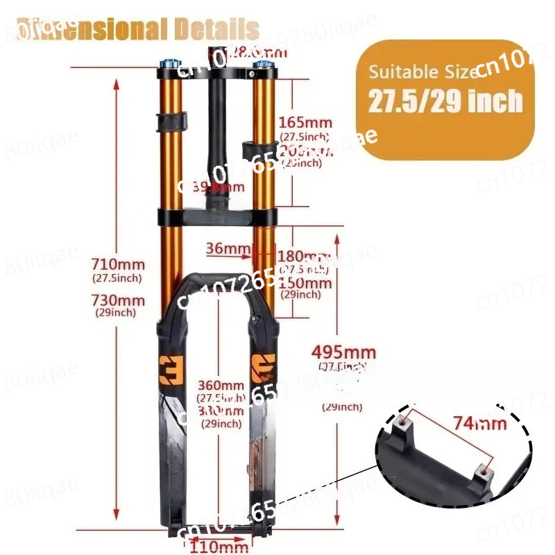 Electric Bicycle with Mountain Air Suspension, Bicycle Fork 27.5 29 Inch Downhill Double Shoulder Bicycle with Reverse Fork