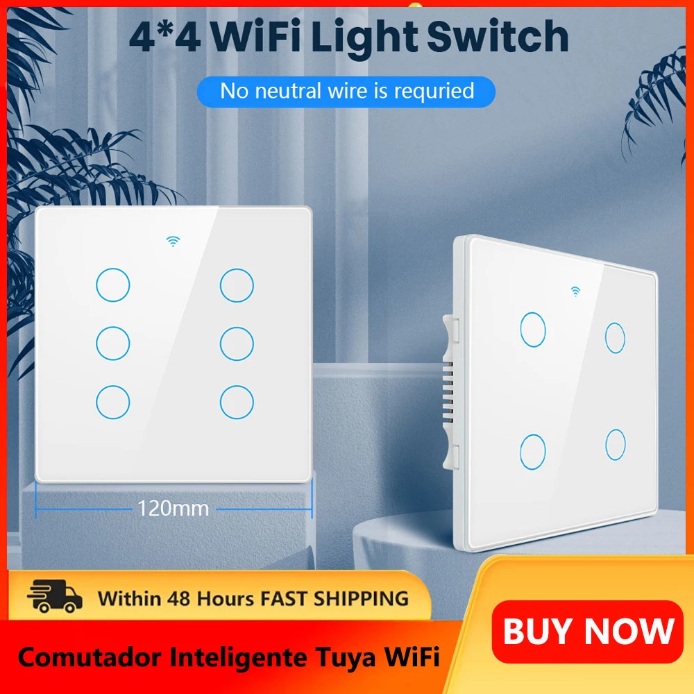 WiFi Smart Switch Tuya Brazil 4*4 No Neutral 4/6 Gang Touch Light Wall Switch RF433 Remote Control Alexa Google Home AC110-240