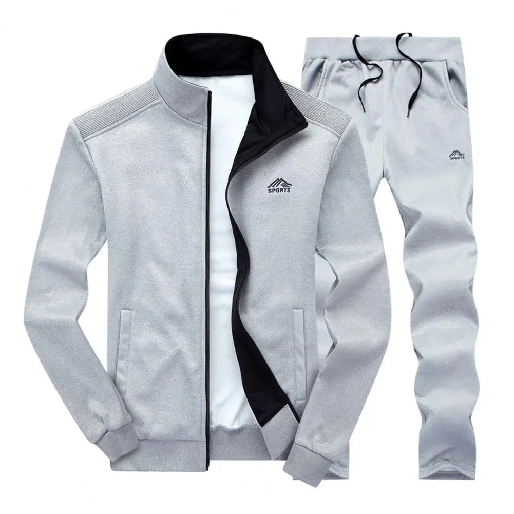 Casual Sports Set Two-piece Tracksuit Men's Athleisure Suit with Stand Collar Coat Zipper Placket Elastic Drawstring for Active