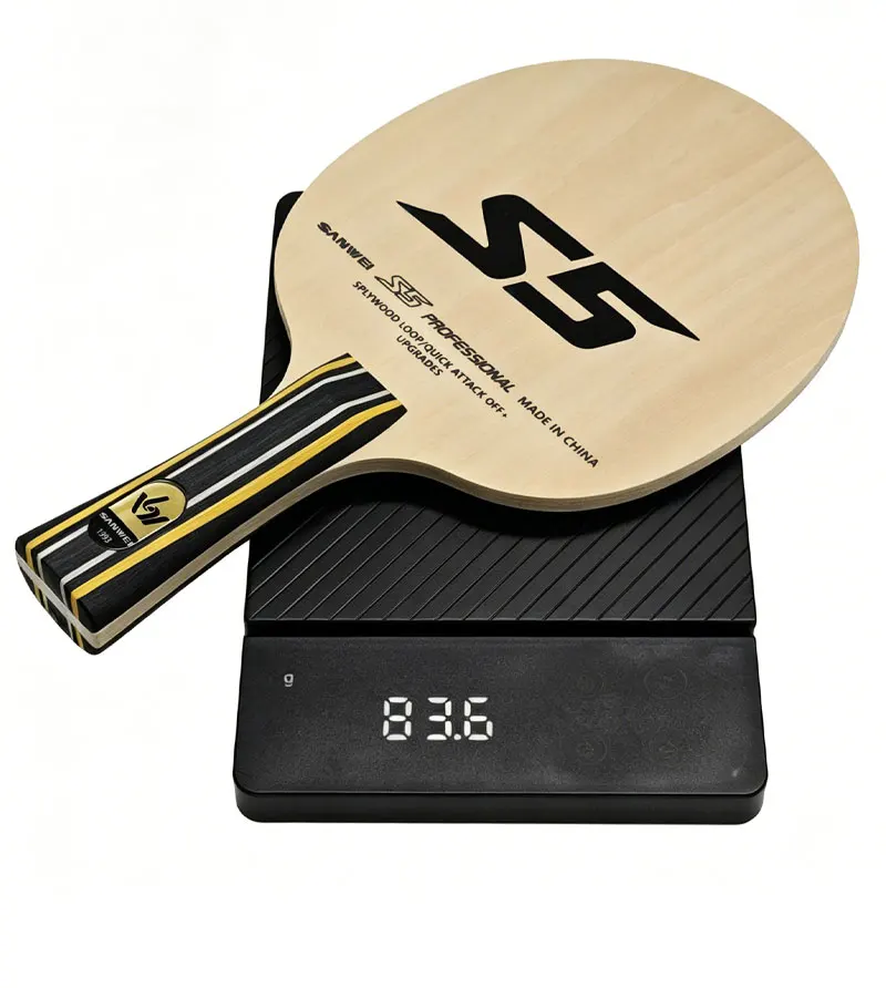 SANWEI S5 Tischtennisschläger 5-Schicht-Holz Leichtgewichtiger Ping-Pong-Schläger Grundplatte für Anfängertraining – Detail 6
