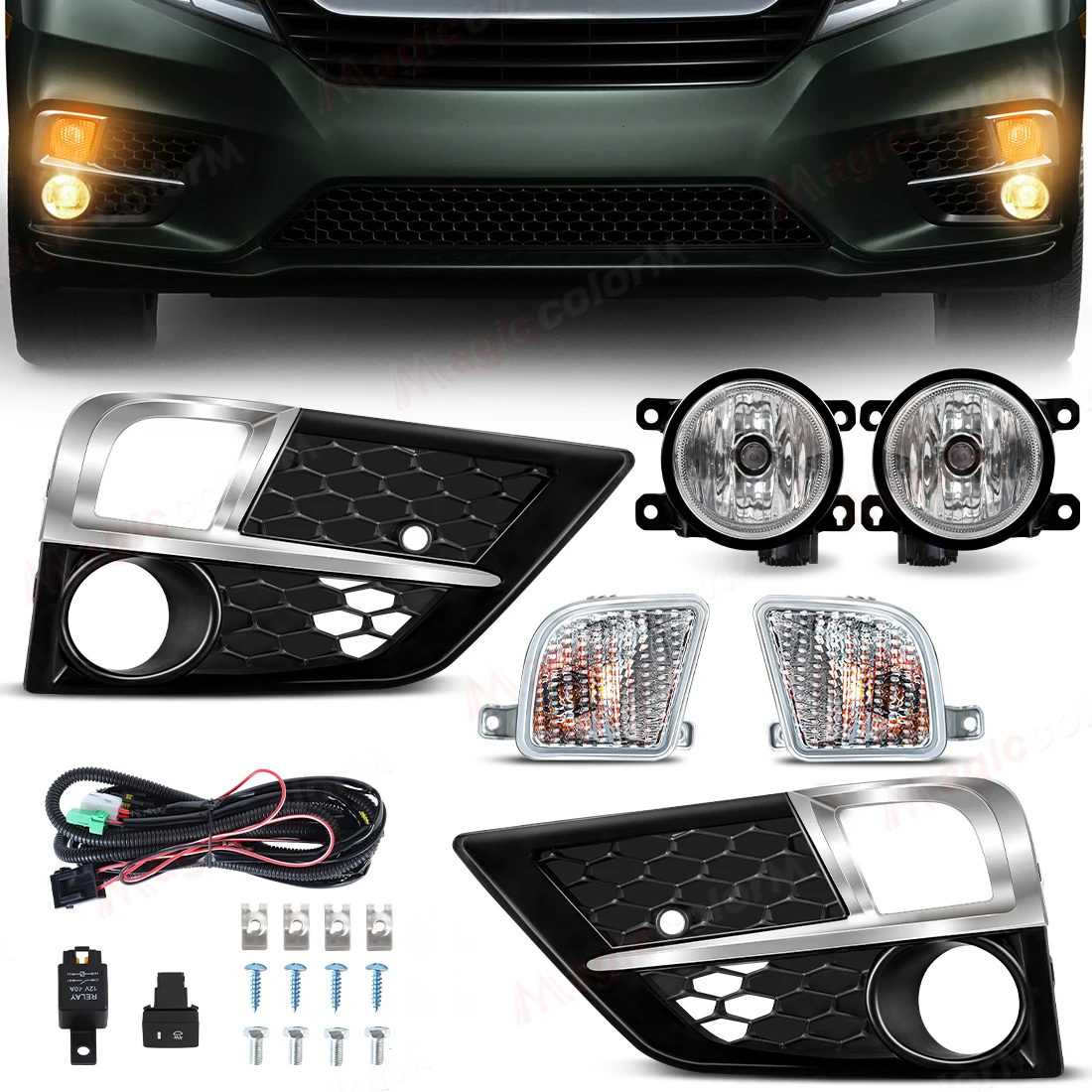 

For Honda Odyssey 2018 2019 2020 US Version Car Fog Lamps with Yellow Turn Signal Lights Auto Front Bumper Daylight Covers Wires