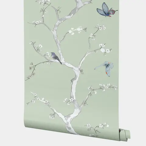 Oriental Style Tree Bird Butterfly Wallpaper,Chic Floral Adhesive Wallpaper Bedroom,Bathroom Wall Sticker Decoration,Custom Size