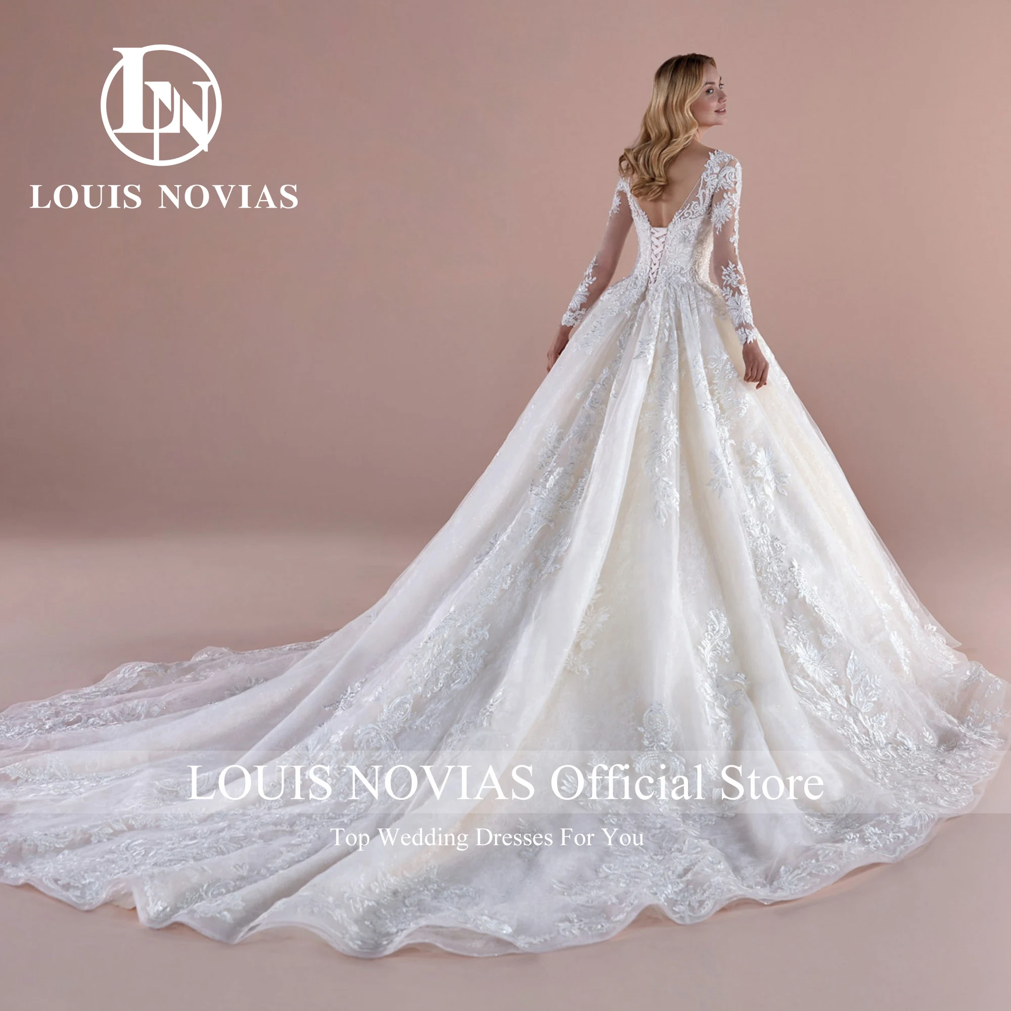LOUIS NOVIAS Long Sleeve Wedding Dress 2024 Luxury Ball Gown Wedding Gown Elegant V-Neck Princess Bride Dress Vestidos De Novia