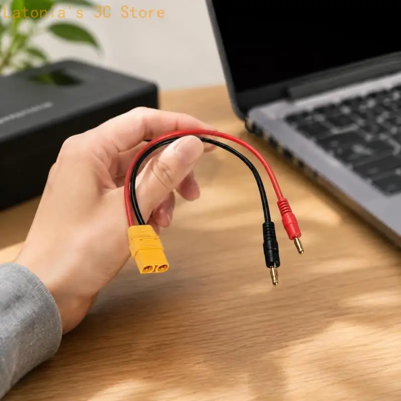 FPV Power Supply Cable with XT90 End, Double 4mm Banana Terminals, and Distinct Positive-Negative Wire Identification X3UB