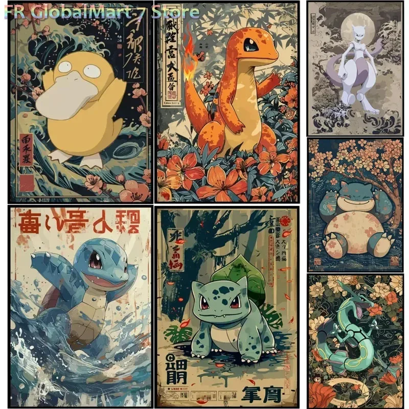 Pokémon Canvas Painting Frameless Animation Printing Jiggly Puff Charizard Gengar Charmander Room Decoration Poster Mural Gif