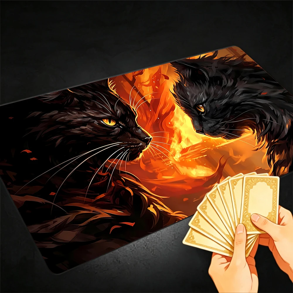 Stunning black cats TCG Playmat Magic Playmat Gathering Gaming Mat with Stitched Edge Anti-slip base 60X35cm Trading Card Game