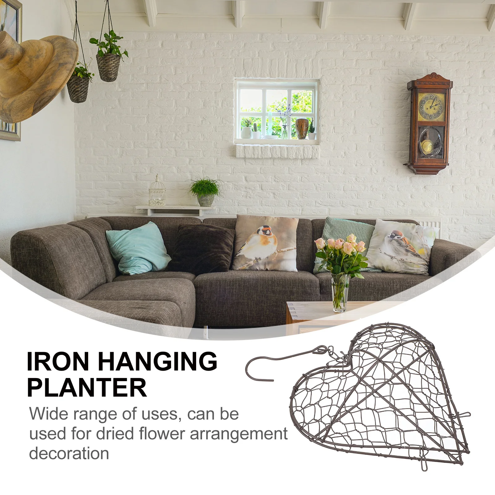 

DOITOOL Heart Shaped Iron Hanging Planter 36.5 x 20 cm for Indoor Outdoor Flower Display Basket Holder