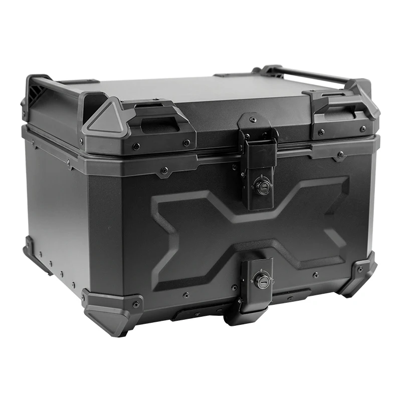

Factory Hot Selling All Black 55L-X Quick Tail Box for Motorcycle Waterproof Aluminium Alloy Top Storage Luggage Metal Construct