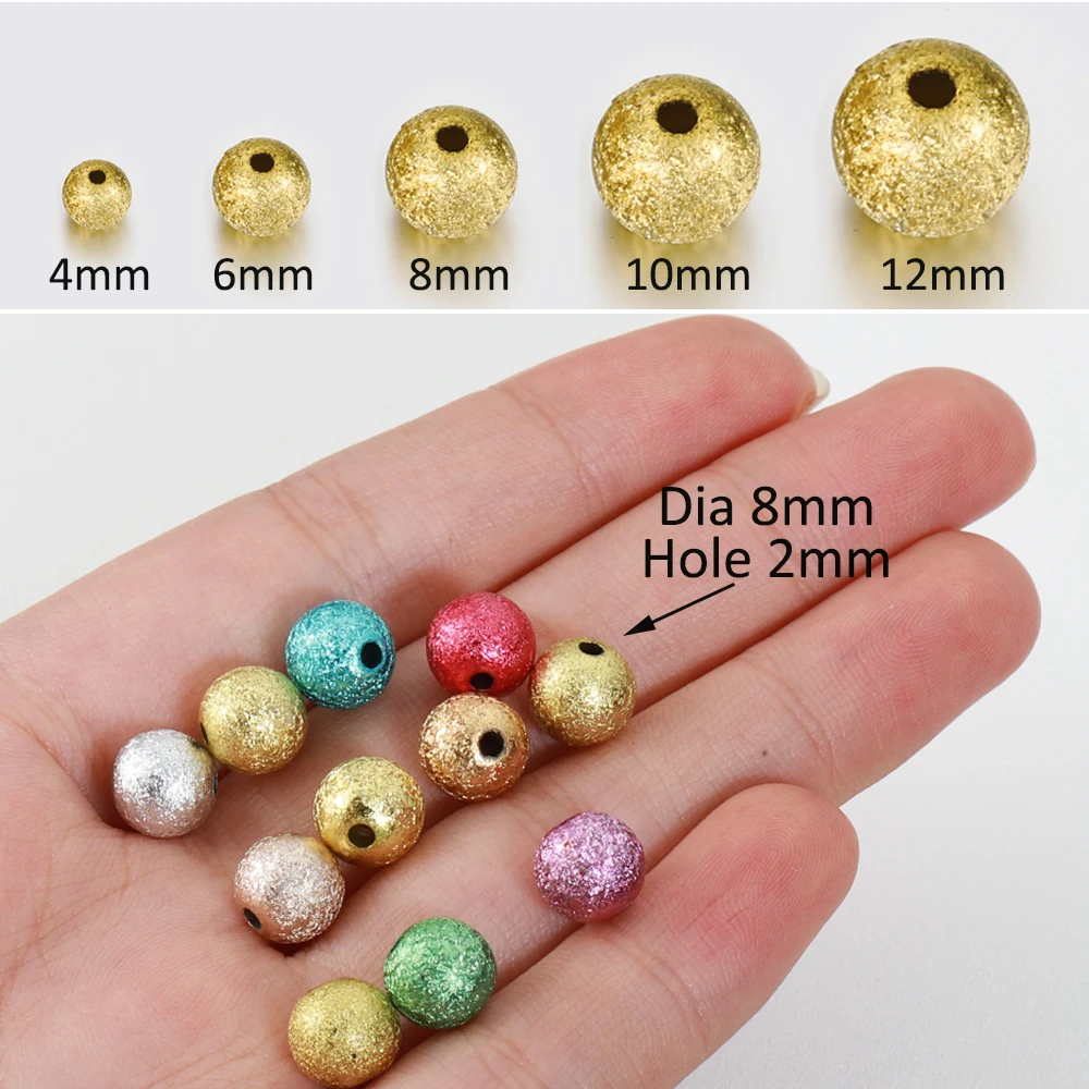 100-500pcs 4-12mm Gold Color Round Acrylic Beads Mixed Frosted Ball End Seed Spacer Beads for Bracelet Jewelry Making DIY