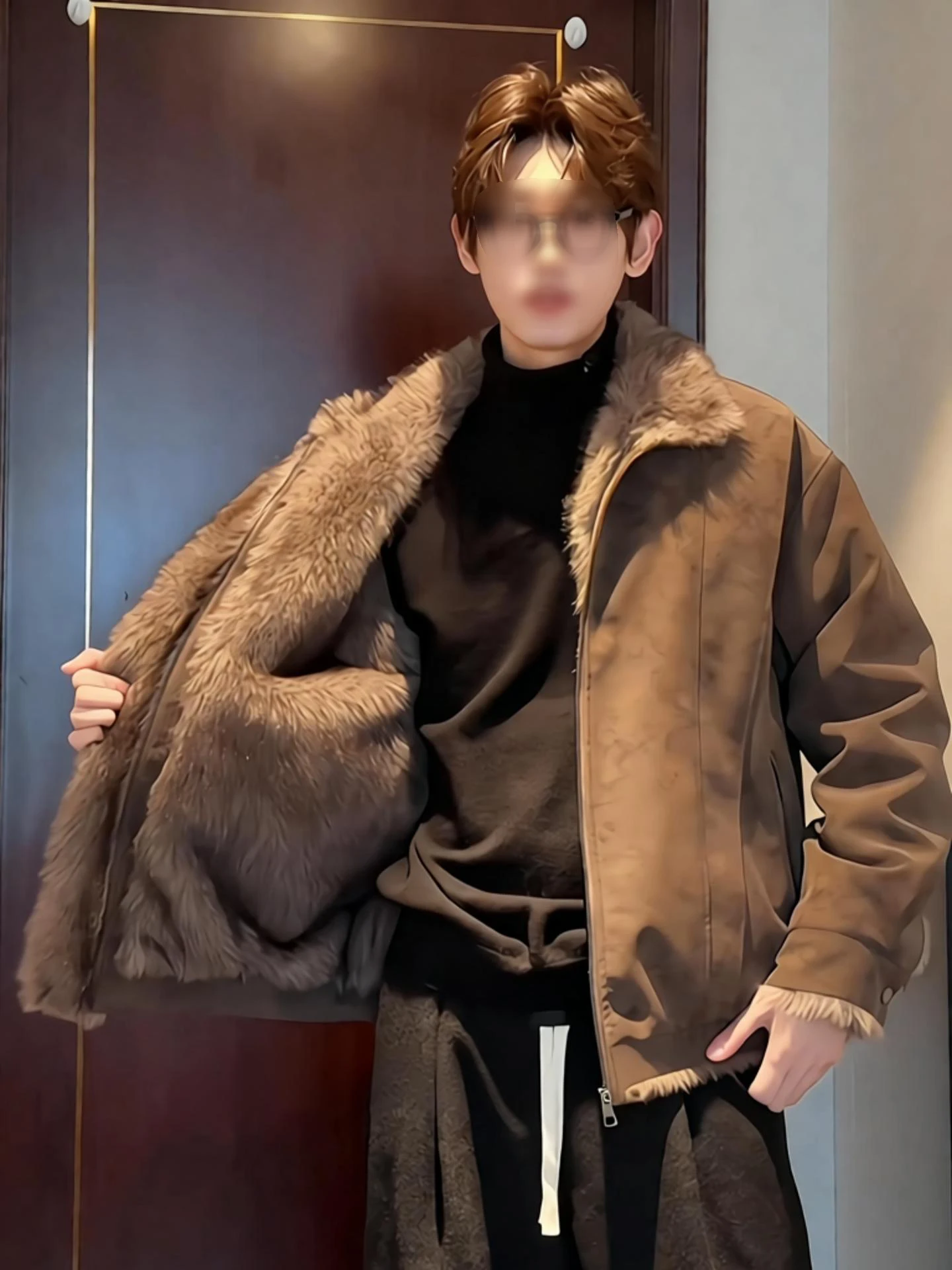 

Мужская зимняя куртка из искусственной кожи с воротником-стойкой, коричневая, с утеплителем, с узором «Горный орел», молодежная модная