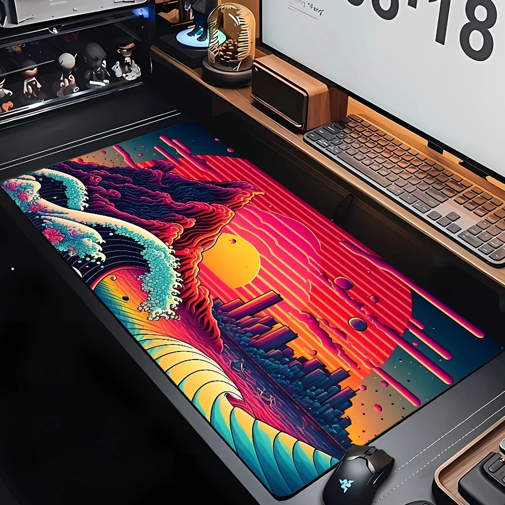 PC Custom HD Print New Mousepad Japan Art Great Waves Rubber Mouse Pad Lock Edge Playmat Non-Slip Office Computer Mice Pads XXL