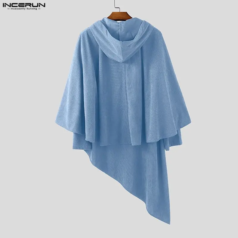 INCERUN Męski Długi Płaszcz Peleryna Jednolity Kolor z Kapturem Długi Rękaw Nieregularne Płaszcze Męskie Streetwear Trencz Modne Codzienne Poncho