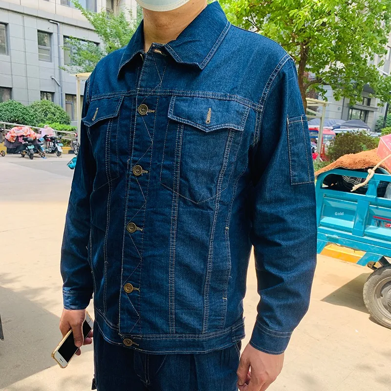 

Comfortable Breathable Men's Cotton Workwear Thin Denim Spring Summer orms Durable Casual Outfits for Office Workers