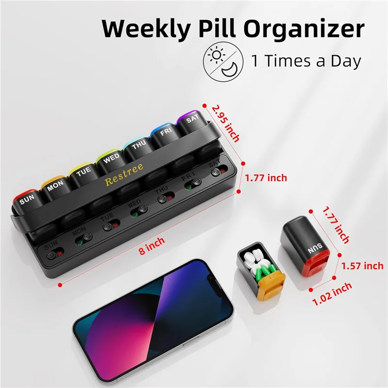 One-Time-A-Day Weekly Pill Organizer-Portable For Vitamins Fish Oil/Supplements Medication Reminder Box