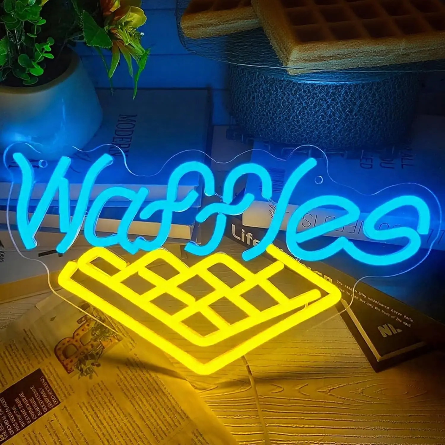 

Waffle Neon Sign USB Powered Dimmable LED Neon Light for Bakery Dessert House Cafe Bar Coffee Shop Home Kitchen Wall Decor