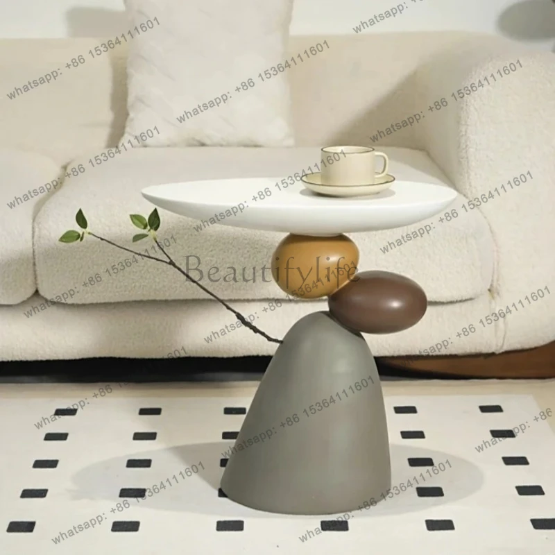 

Modern Cream Style Coffee Table Home Living Room Light Luxury High-end Sofa Side Table 2025 New Furniture Stone Shaped Table