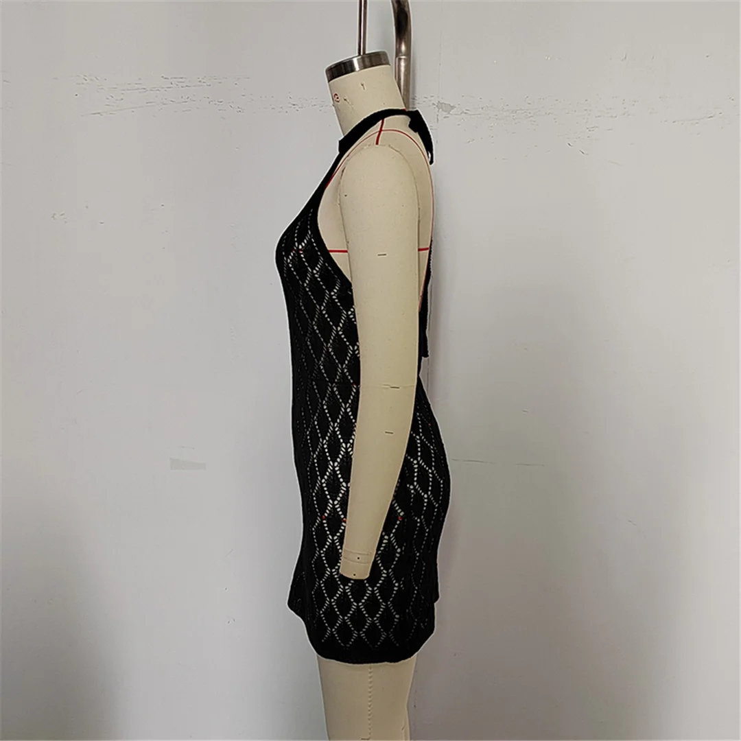 Rückenfreies, ausgeschnittenes, gehäkeltes, gestricktes Tunika-Strandkleid, Strandkleidung, Strandüberwurf, Cover-up, Damen V7220 – Detail 18