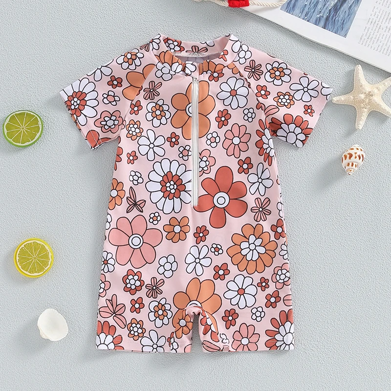 Baby Kid Girls Swimsuit Floral Print Short Sleeves Swimwear Girl Bathing Suit Newborn Baby Swimming Clothing