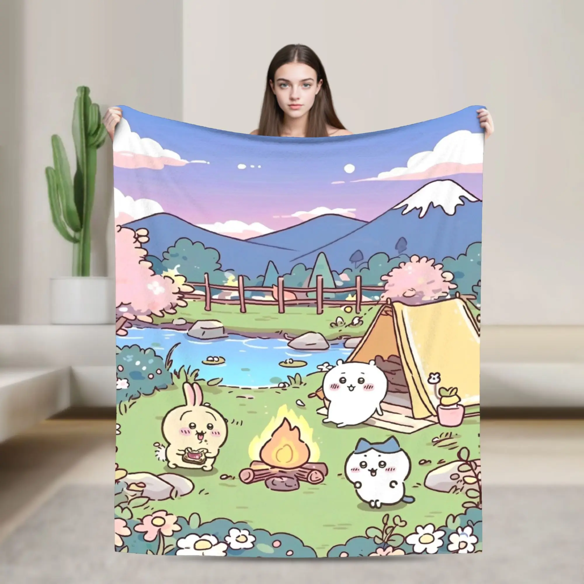 

C-Chiikawaa Cartoon Blanket Kawaii Plush Throw Blanket Bedding Couch Personalised Lightweight Bedspreads,