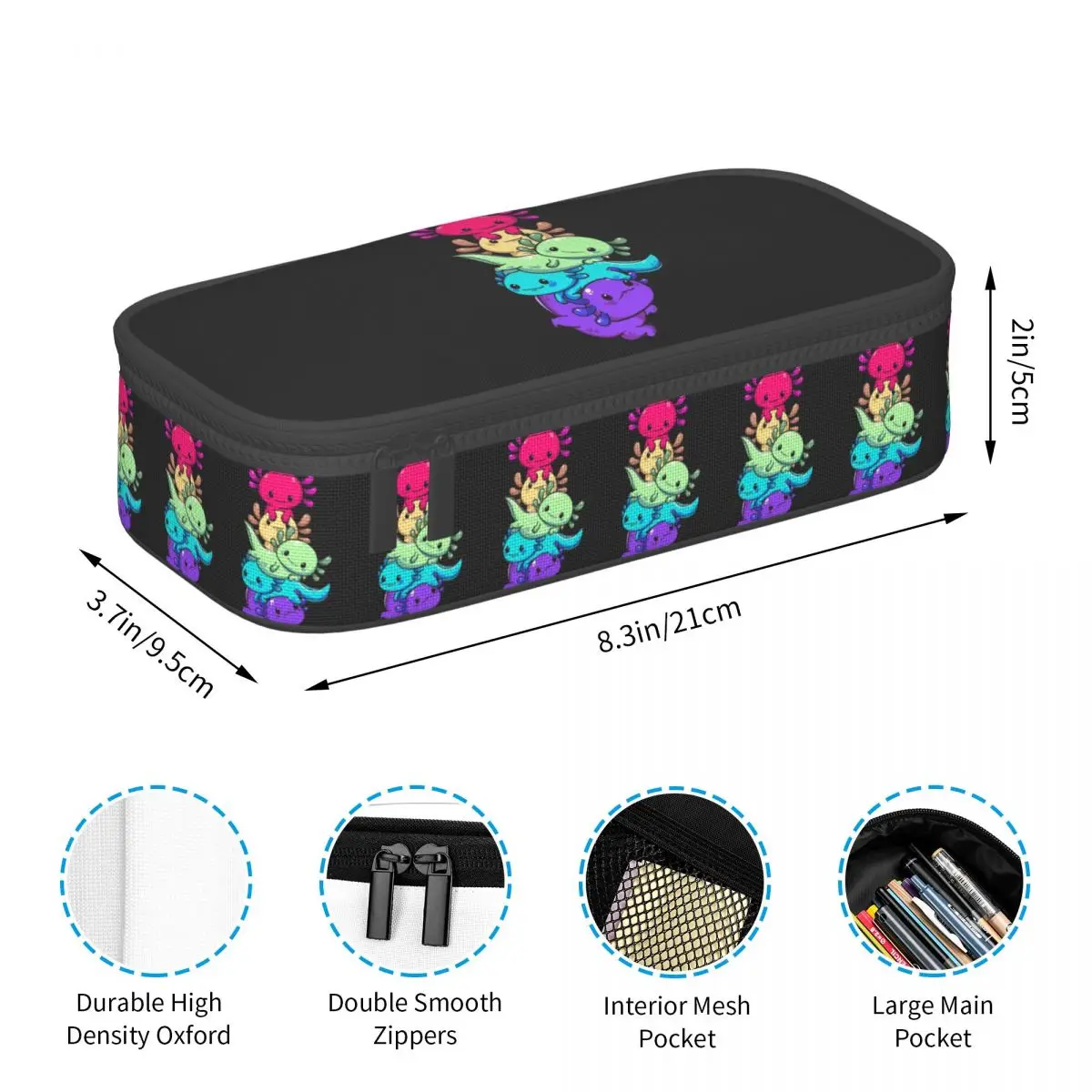 Colorful Axolotl Stacked Together Pencil Case Pen Holder Storage Stationery Supplies Large Capacity Pen Box Pencil Bag for Kids