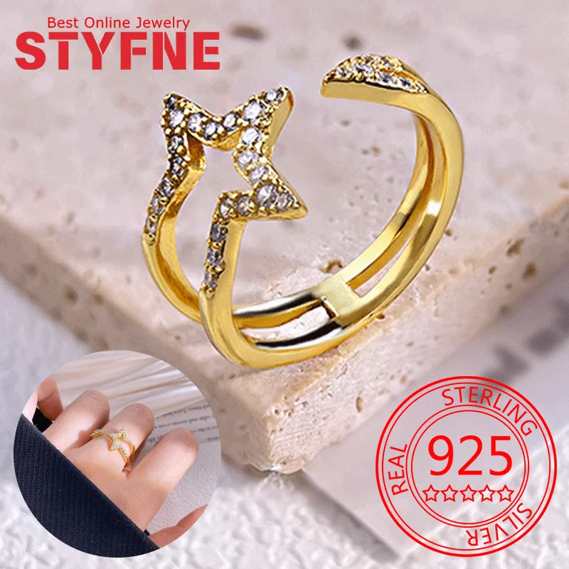 

925 Sterling Silver Ring for Women Five-pointed star Ring Zircon Fine Silver Jewelry Anniversary Gift Bridal Ring