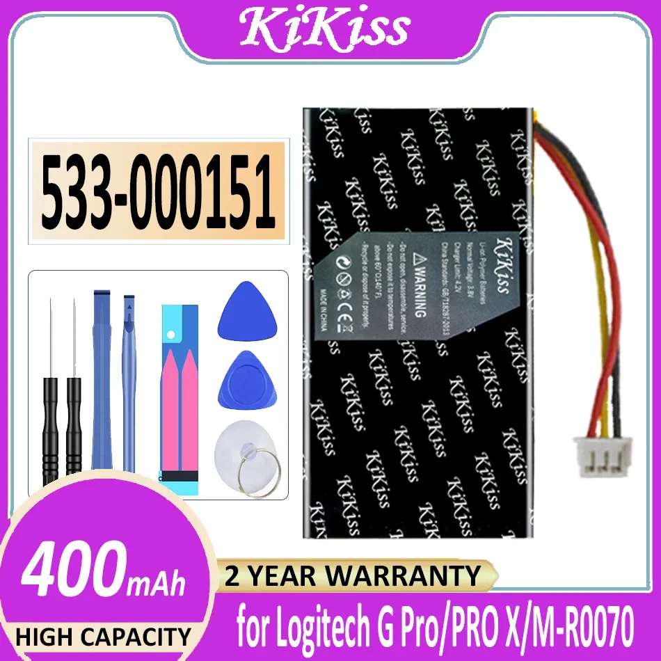 KiKiss Battery 533-000151 (GPW) 400mAh for Logitech G Pro Wireless X Superlight M-R0070 Bateria