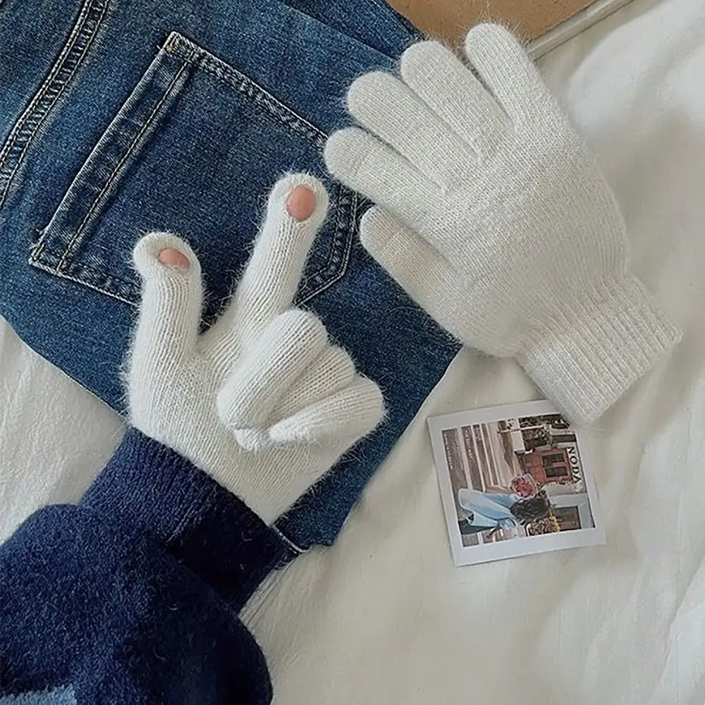 جميل شاشة تعمل باللمس قفازات محبوكة شتاء دافئ INS نمط الشتاء قفازات مخملية الحلوى الملونة قفازات الاصبع للمرأة الفتيات البكر