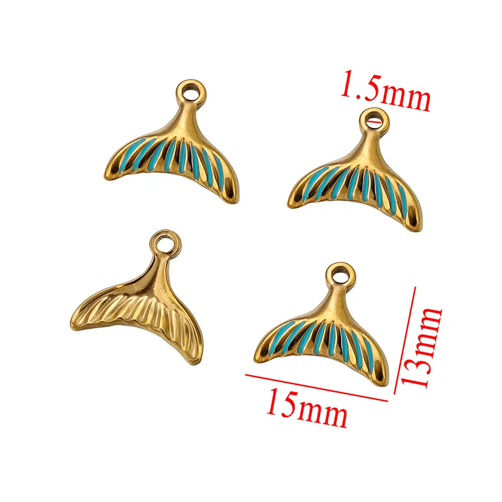 5pcs 304 Stainless Steel Enamel Fish Tail Ocean Charm for DIY Trend Necklaces Earrings Bracelet Jewelry Making Keychain Supplies