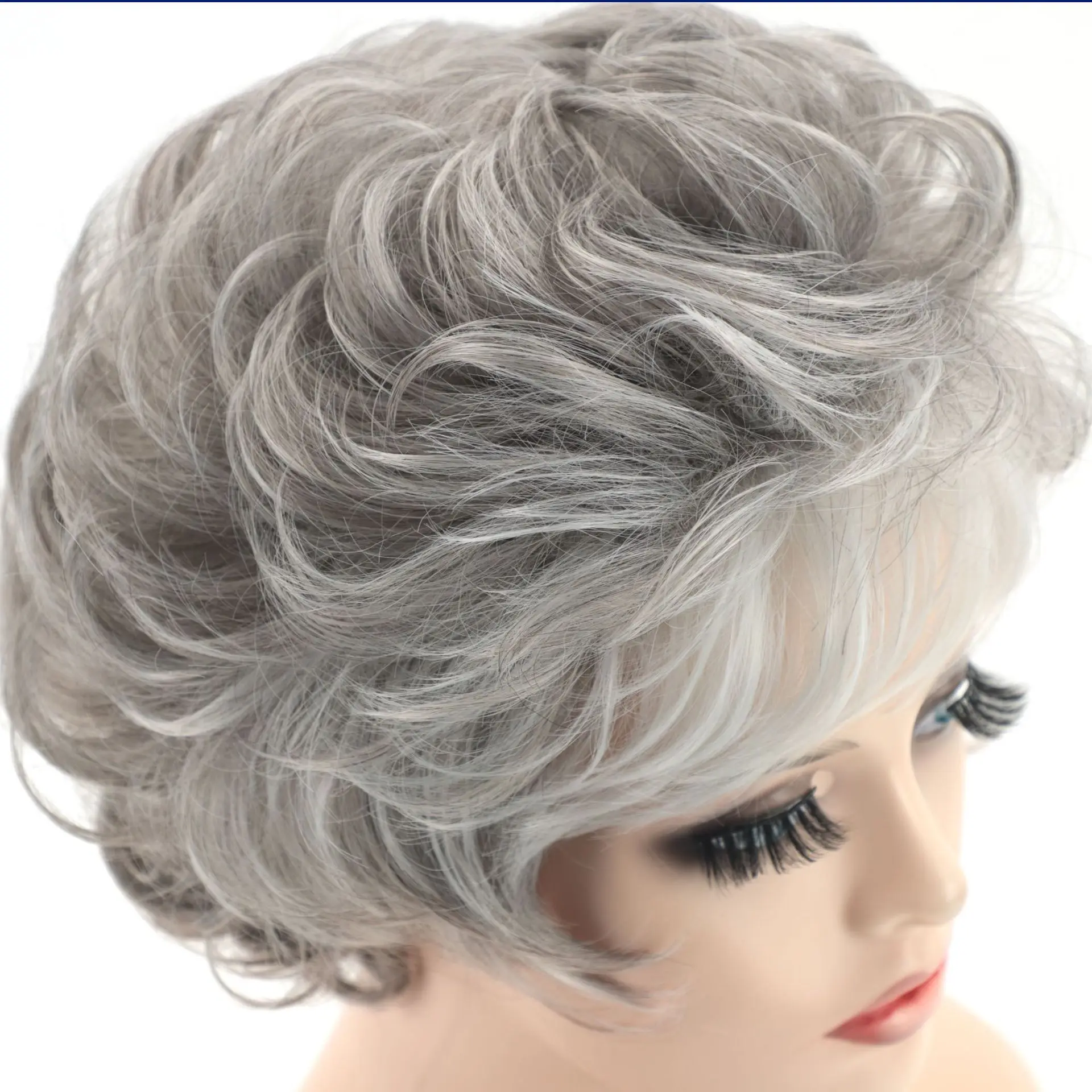 Peça de moda feminina, respirável, resistente ao calor e fácil estilo 10 polegadas prata - peruca curta encaracolada cinza
