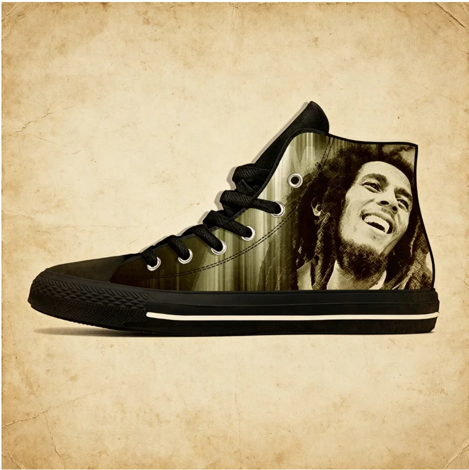 

Bob Marley Fashion Daily High Top Casual Shoes Singer Art Portrait Print Lightweight Unisex Daily Sneakers