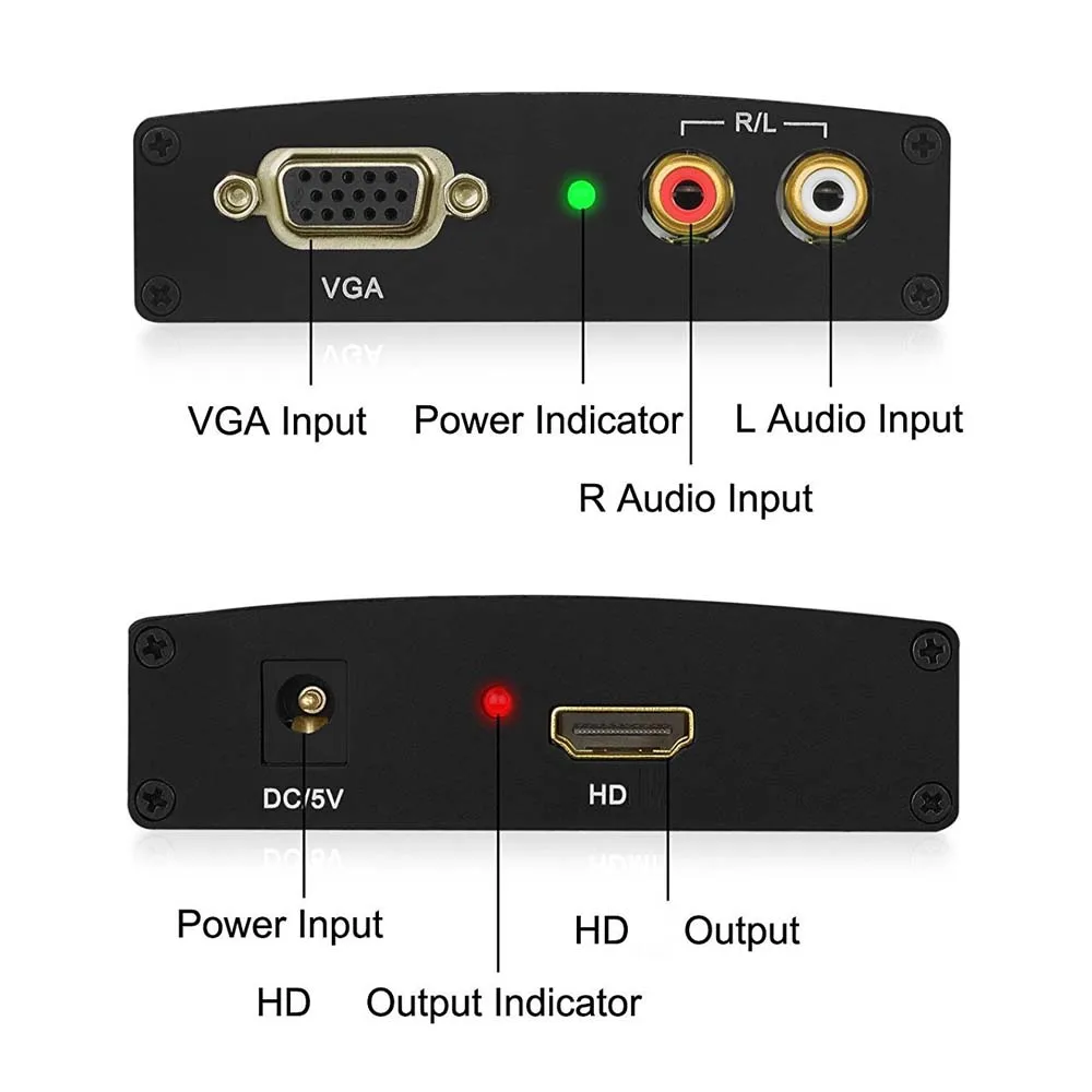 VGA+R/L to HDMI-compatible Converter Box Audio Extractor Scaler Video Adapter for HDTV DVD Projector Signal Transfer Charge Dock