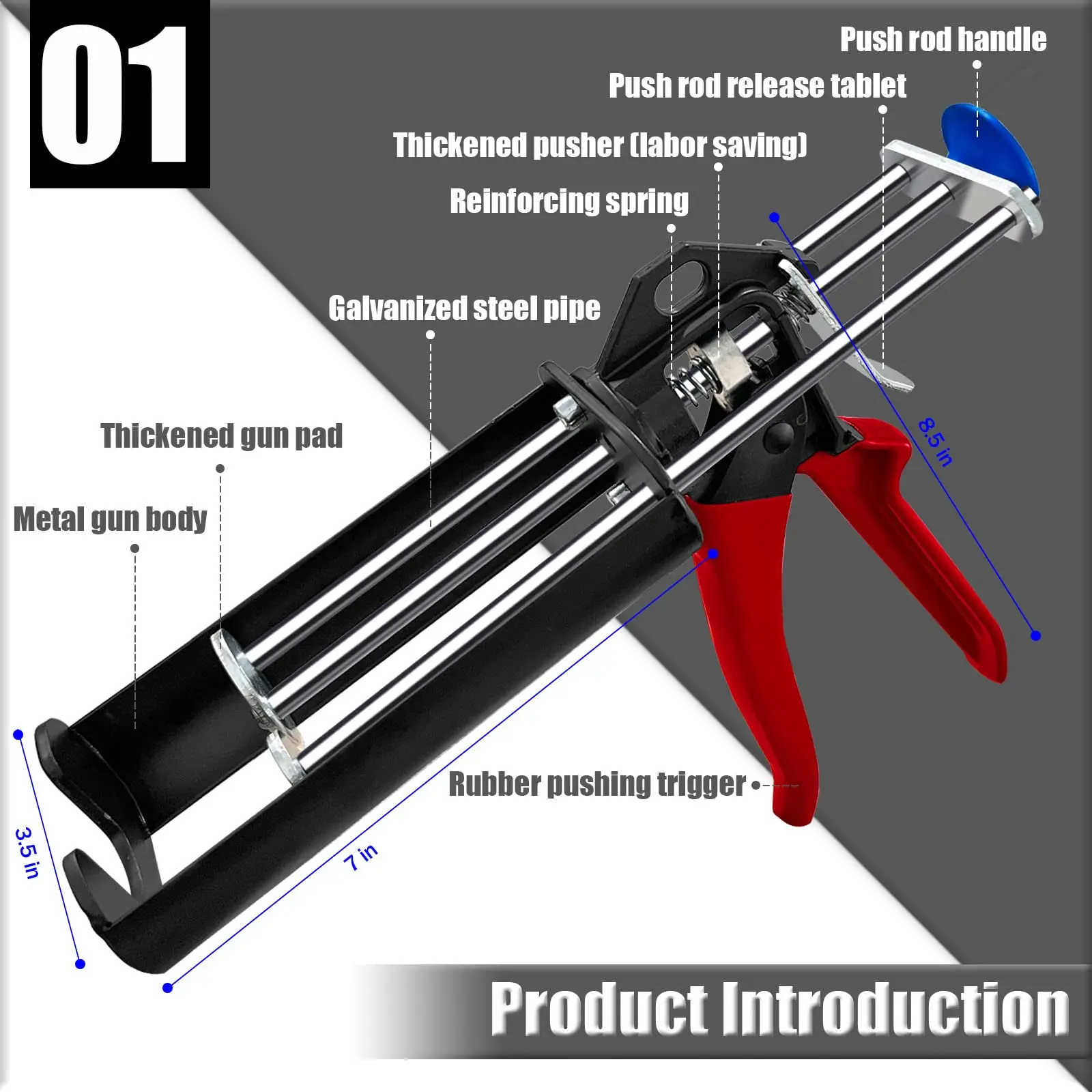 200ml Manual Dual Cartridge Caulk Gun With 2:1 Ratio Epoxy Applicator For Adhesive & Sealant  Customizable