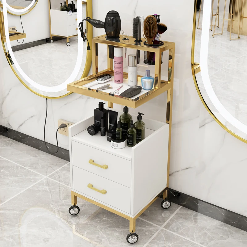 New Arrival Wholesale Luxury Golden Stainless Steel Salon Beauty Cart Rolling Trolley With 4 Wheels